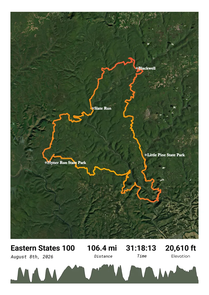 Eastern States 100 ultramarathon poster, Greg, Pennsylvania, USA