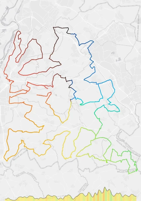 The same loop cycling route colored with Angular, a pie-wedge sweep of color by compass direction