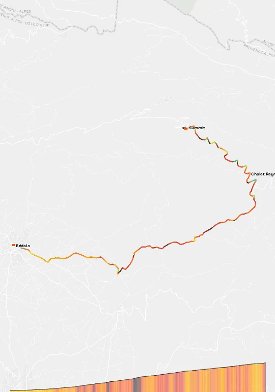 A climb route with three real named highlight pins along the route: start, a rest stop, and the summit