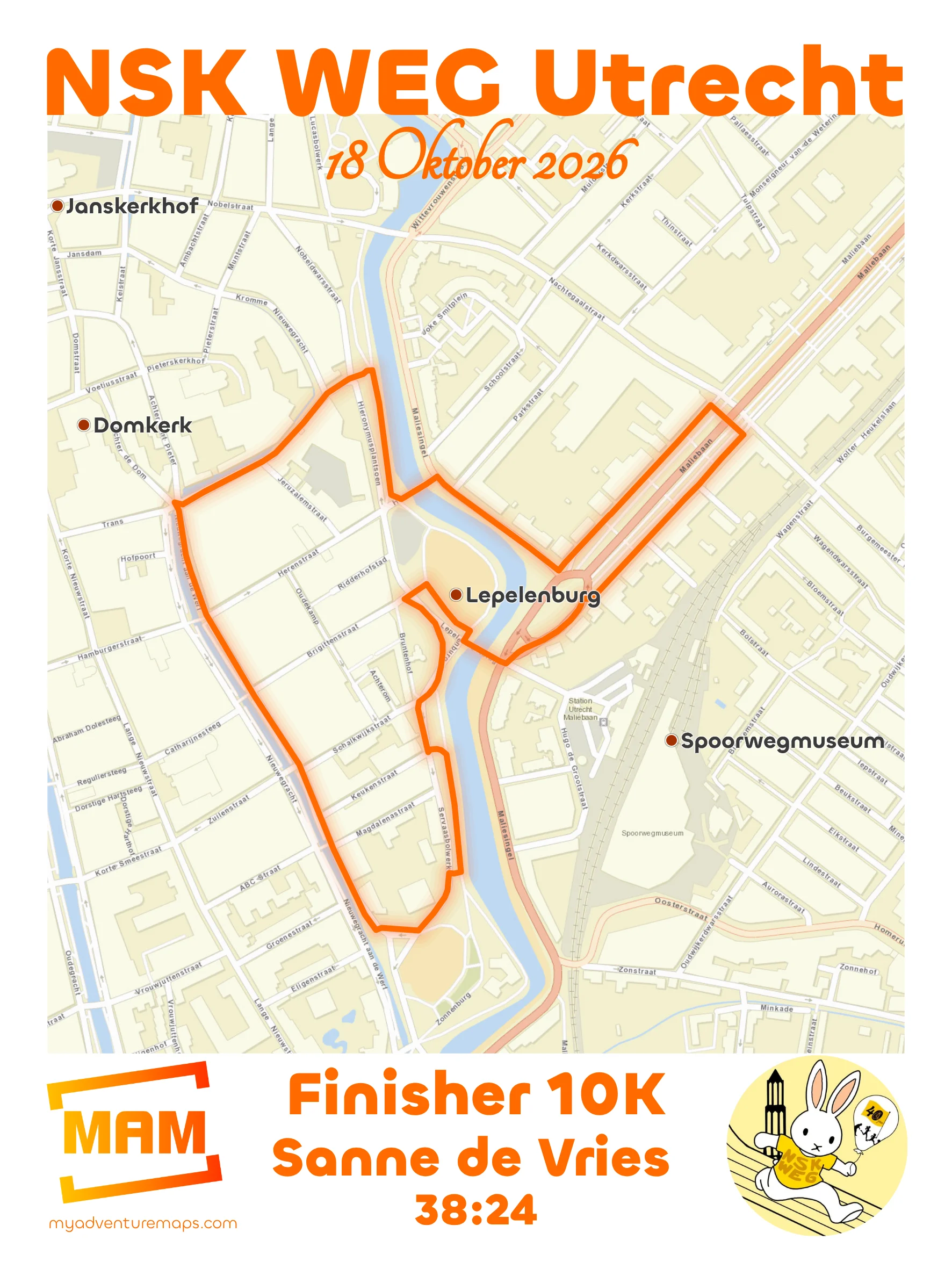 Example NSK Weg Utrecht poster with a finisher's own name and finish time filled in